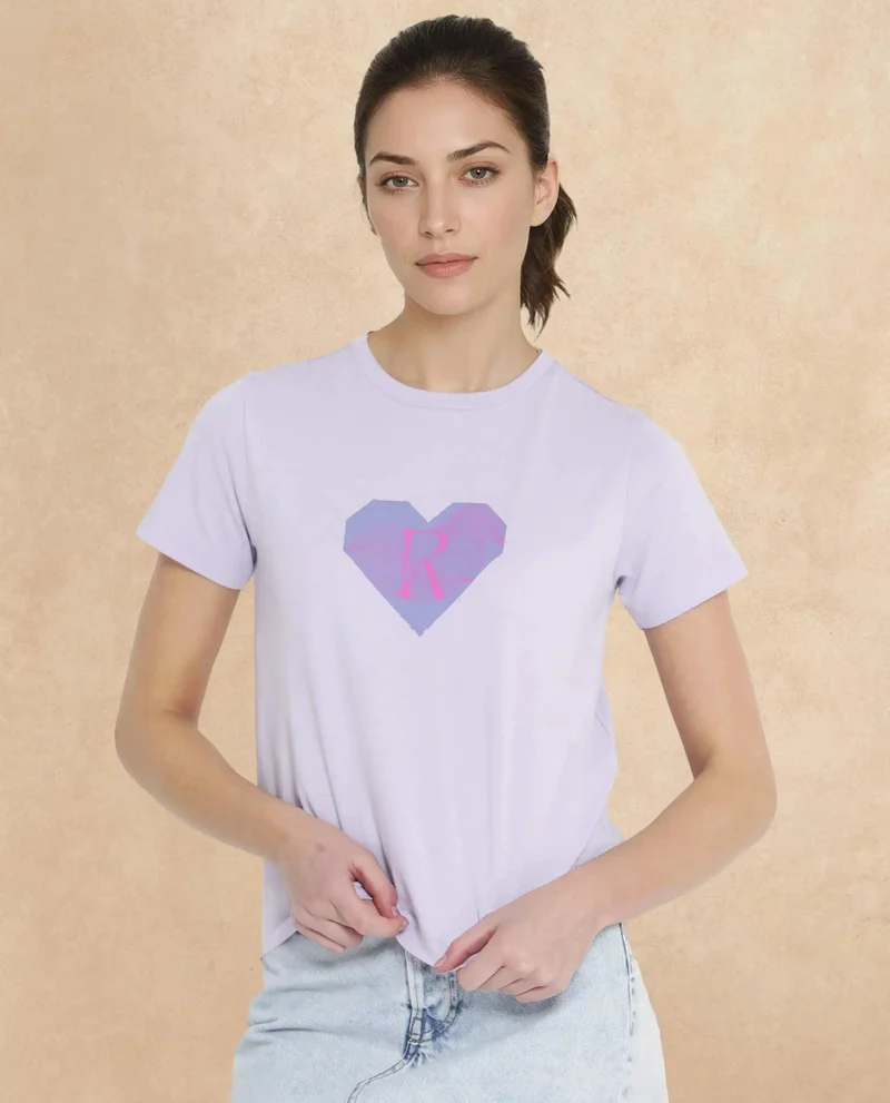 Rareism Women's Boxy Fit T-Shirt With Chest Graphic