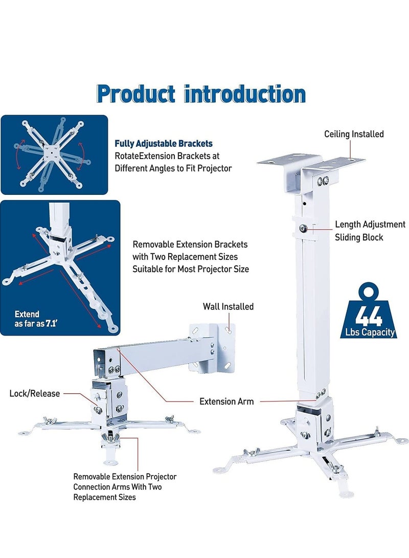Excefore Projector Ceiling Mount, Universal Mount 3 Modes +-15° Tilt - 360° Rotatable up to 15Kg for LCD DLP  - Image 5