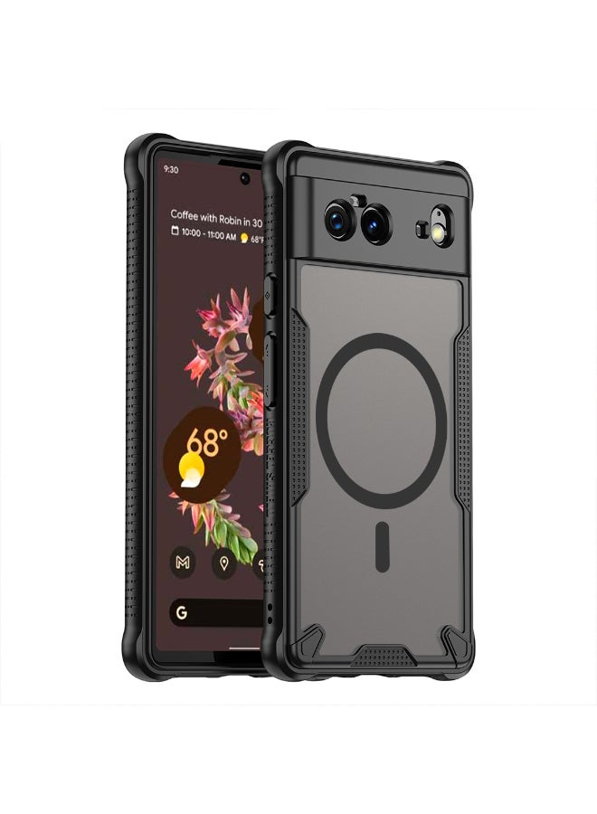 غطاء حمايه لهاتف جوجل بيكسل 6 جراب ارمور مغناطيسي ياتي بحواف مرتفعة حول الشاشة وعدسة الكاميرا تساعد على منع الخدوش - اسود - Image 1