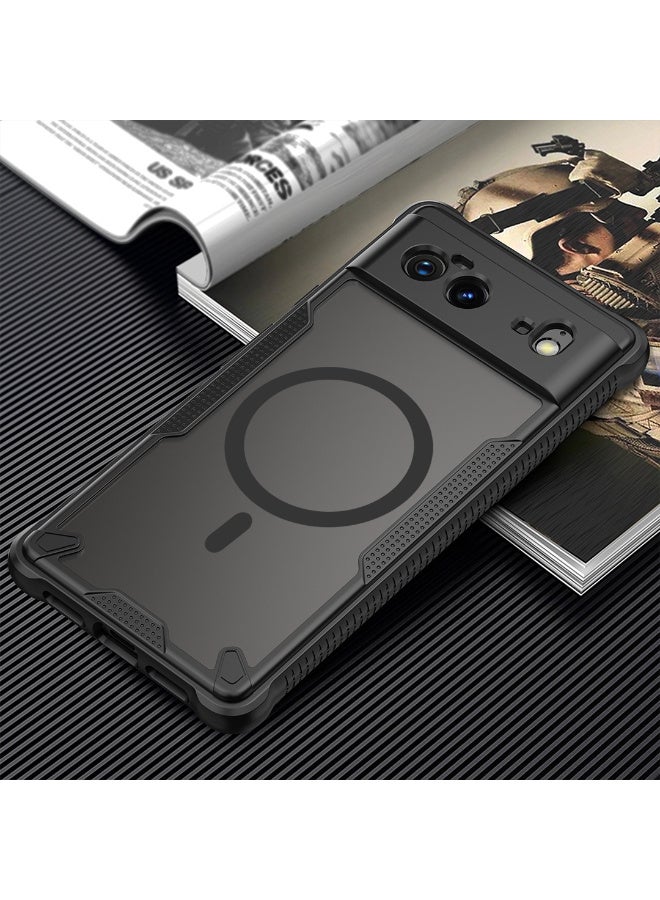 غطاء حمايه لهاتف جوجل بيكسل 6 جراب ارمور مغناطيسي ياتي بحواف مرتفعة حول الشاشة وعدسة الكاميرا تساعد على منع الخدوش - اسود - Image 2