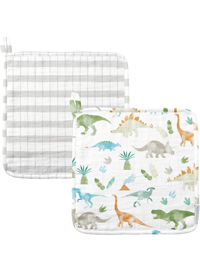 Stephen Joseph, Baby and Toddler Washcloths, Muslin Washcloth, 10"x10" inches - Dino Set of 2