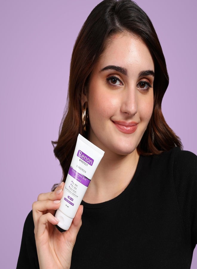 Renon Sunscreen - SPF 50 PA+++ 1% Hyaluronic Aqua Gel Sunscreen|Rice Water + Vitamin C|No white Cast |Non Sticky - Image 2
