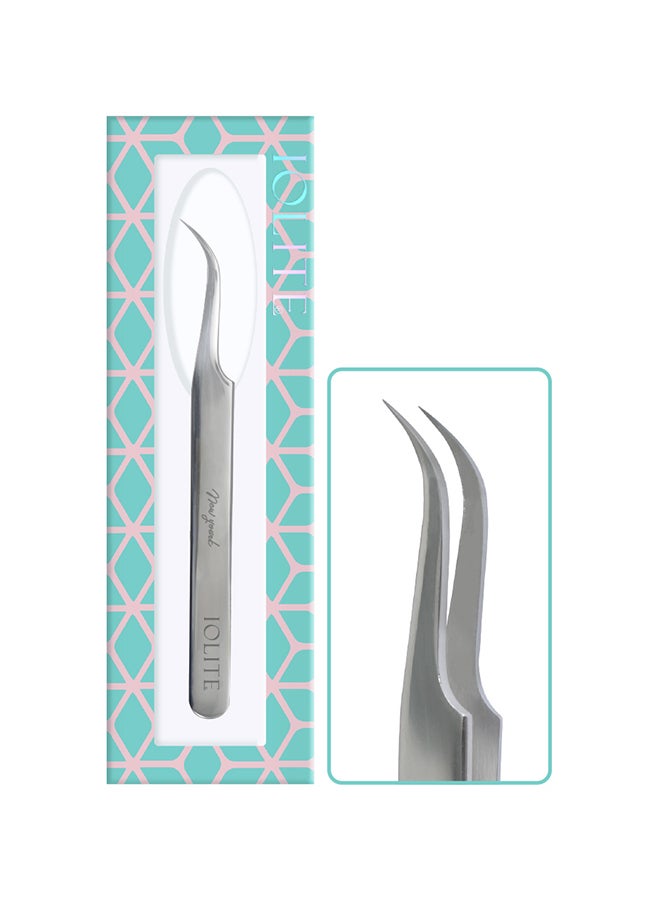 IOLITE Eyelashes Grafting Tweezers Anti Static Stainless Steel Nippers Strong Curved Silver - Image 2