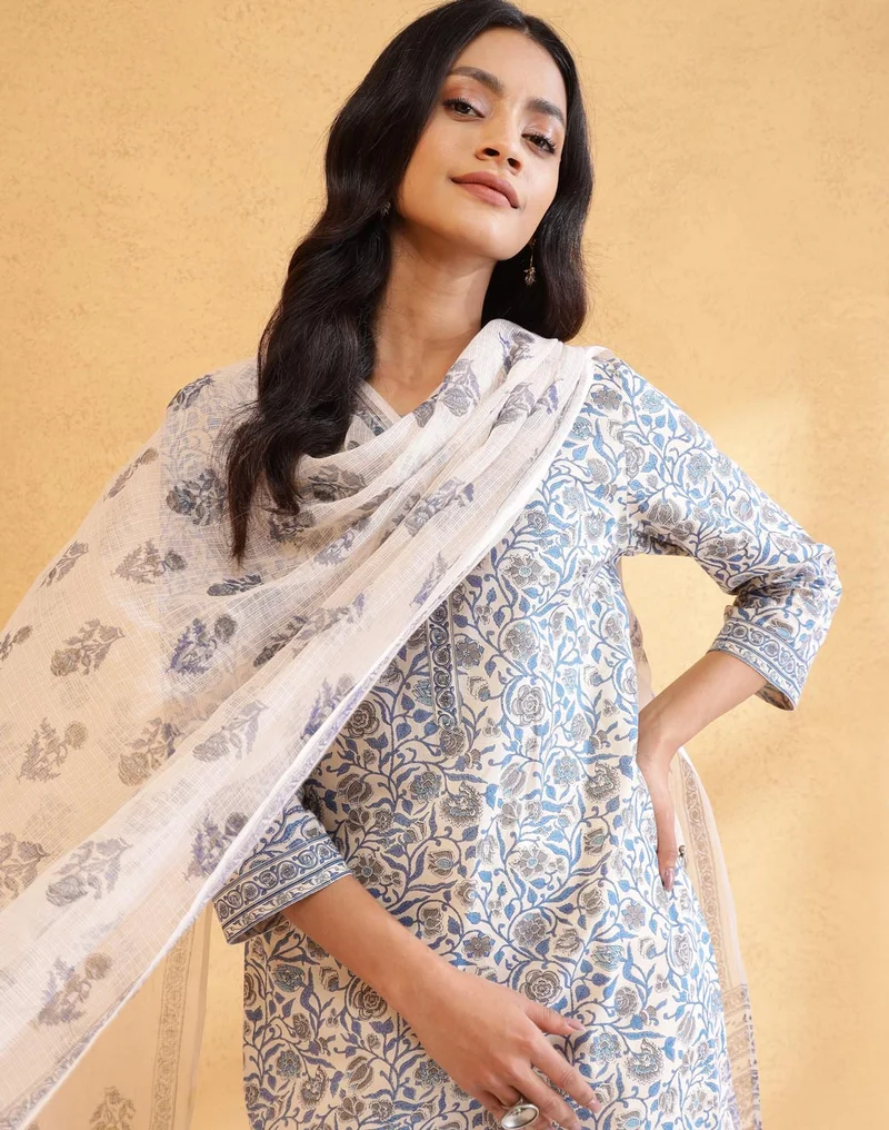 Fabindia Natural Cotton Pant Dupatta & Kurta