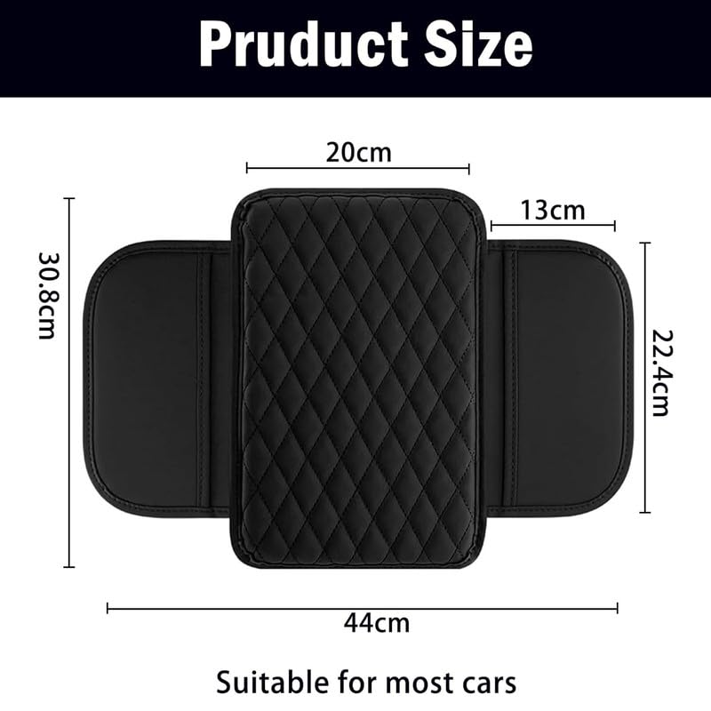 NETXE Upgraded Car Center Console Cover | Microfiber Leather Armrest Cushion with 2 Storage Pockets | Universal Fit Car Armrest Protector for Most Vehicles | Comfortable & Durable (Black) - Image 3