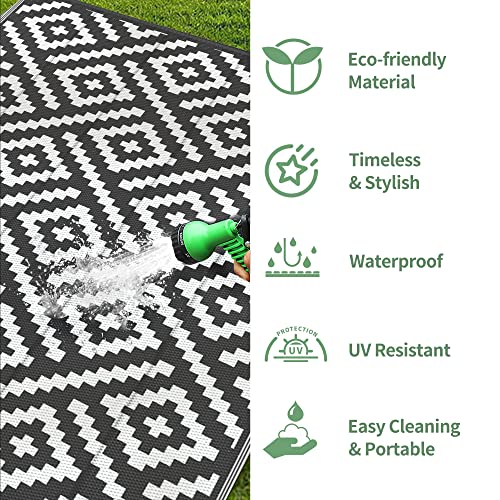 GENIMO Outdoor Rug for Patio Clearance,6'x9' Waterproof Mat,Reversible Plastic Camping Rugs,Rv,Deck,Porch,Camper,Balcony,Backyard,Black & White - Image 5