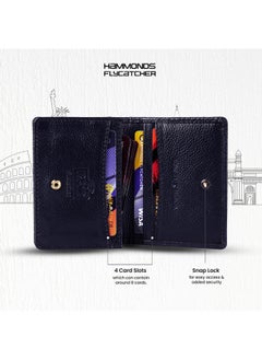 HAMMONDS FLYCATCHER HAMMONDS FLYCATCHER Genuine Leather Card Holder for Men, Credit Card Holder, Slim Bi-Fold RFID Protected Credit Card Wallet for Men with 4 Card Slot (Fits Upto 8 Cards), Metal Snap Button - Croc Blue  - Image 5
