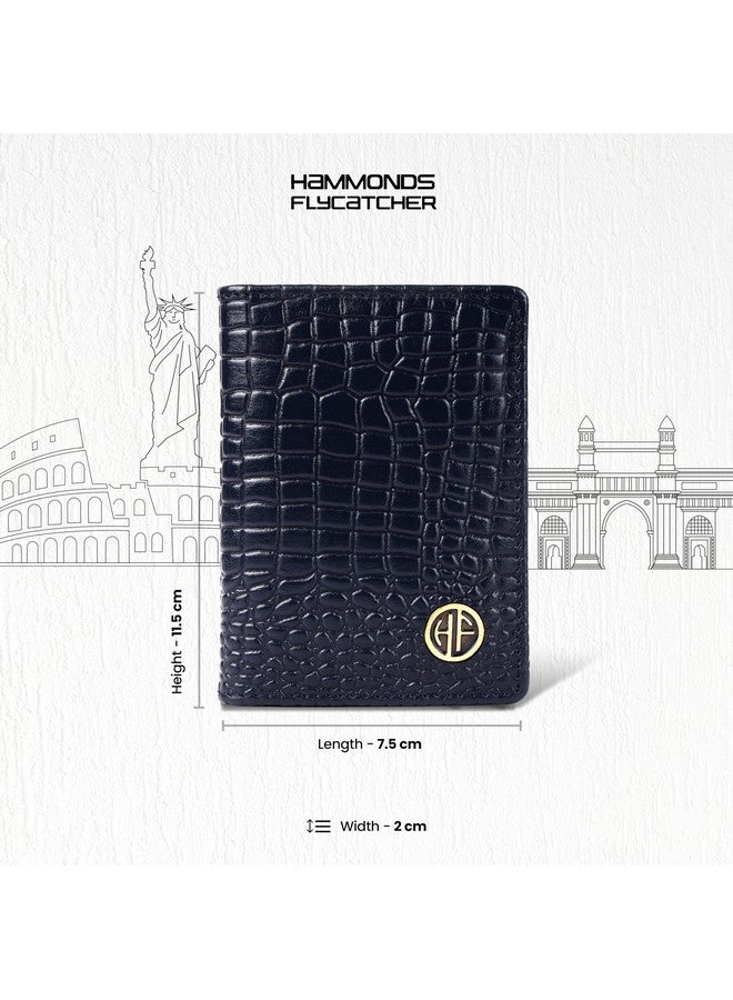  هاموندز فلاي كاتشر حامل بطاقات من الجلد الأصلي HAMMONDS FLYCATCHER للرجال، حامل بطاقات ائتمان، محفظة بطاقات ائتمان رفيعة قابلة للطي ومحمية بتقنية RFID للرجال مع 4 فتحات للبطاقات (تناسب ما يصل إلى 8 بطاقات)، زر كبس معدني - أزرق تمساح - Image 2