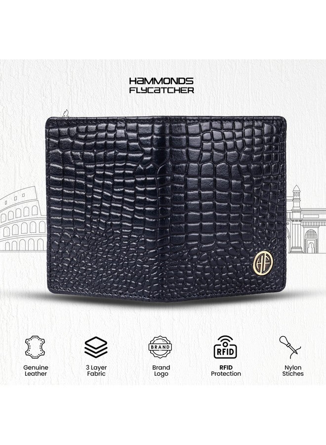 هاموندز فلاي كاتشر حامل بطاقات من الجلد الأصلي HAMMONDS FLYCATCHER للرجال، حامل بطاقات ائتمان، محفظة بطاقات ائتمان رفيعة قابلة للطي ومحمية بتقنية RFID للرجال مع 4 فتحات للبطاقات (تناسب ما يصل إلى 8 بطاقات)، زر كبس معدني - أزرق تمساح - Image 4