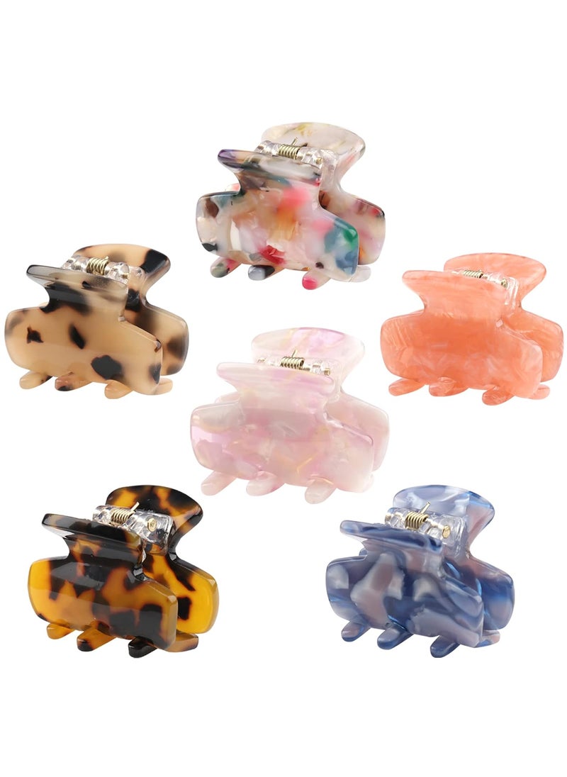 Messen 6 PCS Small Hair Claw Clips 14 Inch Tortoise Claw Clip for Women Girls Mini Size Leopard Print Acrylic French Design Jaw Clips NonSlip Strong Hold Hair Grip Catch Barrette 