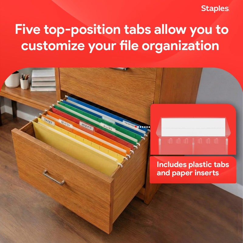 Staples Heavyâ€‘Duty Reinforced Hanging File Folders, Legal Size, 1/5â€‘Cut Tabs, Assorted Colors, Durable Boxâ€‘Bottom Construction â€“ 25/Box - Image 5