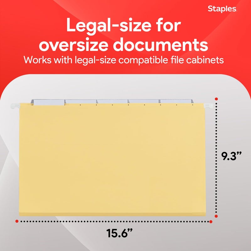 Staples Heavyâ€‘Duty Reinforced Hanging File Folders, Legal Size, 1/5â€‘Cut Tabs, Assorted Colors, Durable Boxâ€‘Bottom Construction â€“ 25/Box - Image 3