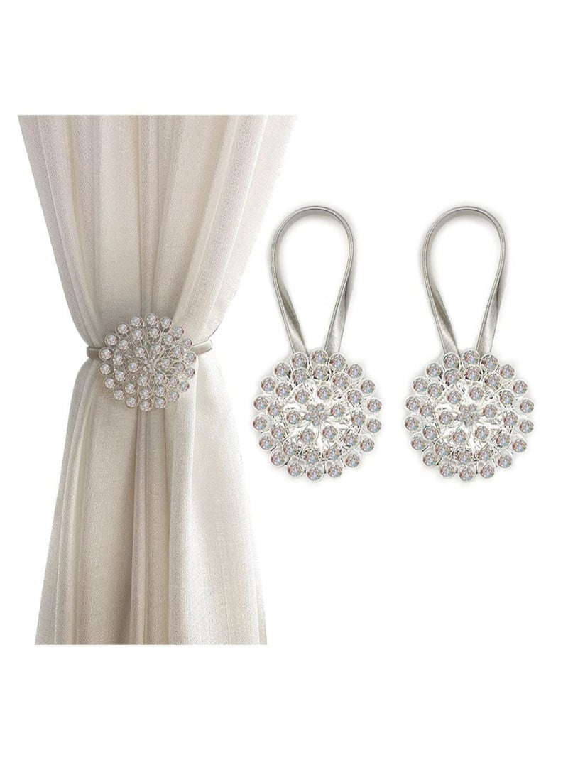 كابتن تيك قطعتان من خطافات ربطات الظهر للستائر المتلألئة من الكريستال على شكل زهرة ، مشابك تثبيت ستارة مزخرفة بالكريستال ، مشابك بمشبك مع سلك زنبركي عالي المرونة لتزيين المكاتب المنزلية - Image 1