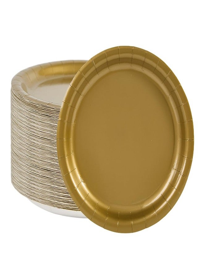 Ottin Solid Gold Paper Dinner Plates 9'' Disposable Party Plates 50 Count for Birthday Wedding Dinner Party Daily Meals Picnic Memorial Day Father's Day - Image 1
