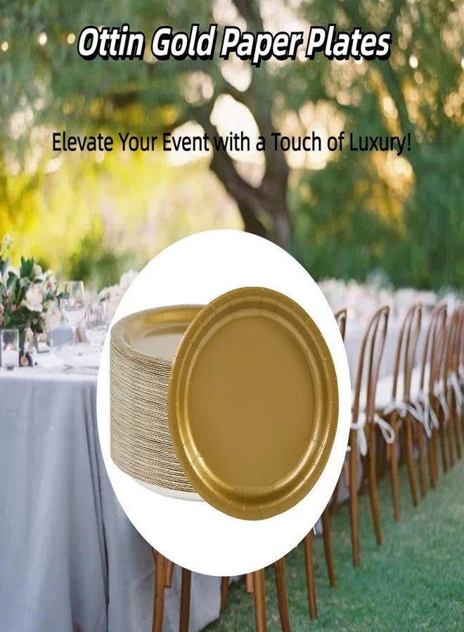 Ottin Solid Gold Paper Dinner Plates 9'' Disposable Party Plates 50 Count for Birthday Wedding Dinner Party Daily Meals Picnic Memorial Day Father's Day - Image 2