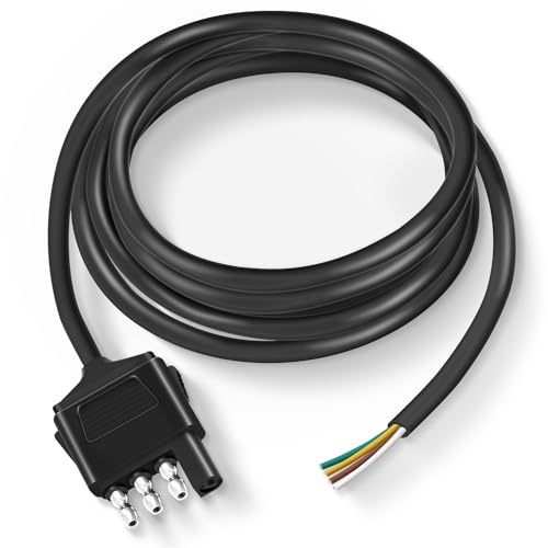 Nilight 4 Way Trailer End Connector 5 Feet Jacketed Cable Heavy Duty 18AWG 4 Pin Trailer Light Plug Pure Copper Trailer Side Male End Replacement 4 Flat Extension Wiring Harness, 2 Years Warranty - Image 1