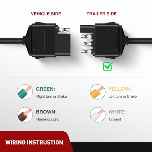 Nilight 4 Way Trailer End Connector 5 Feet Jacketed Cable Heavy Duty 18AWG 4 Pin Trailer Light Plug Pure Copper Trailer Side Male End Replacement 4 Flat Extension Wiring Harness, 2 Years Warranty - Image 3