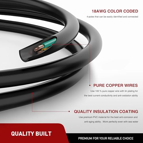 Nilight 4 Way Trailer End Connector 5 Feet Jacketed Cable Heavy Duty 18AWG 4 Pin Trailer Light Plug Pure Copper Trailer Side Male End Replacement 4 Flat Extension Wiring Harness, 2 Years Warranty - Image 2