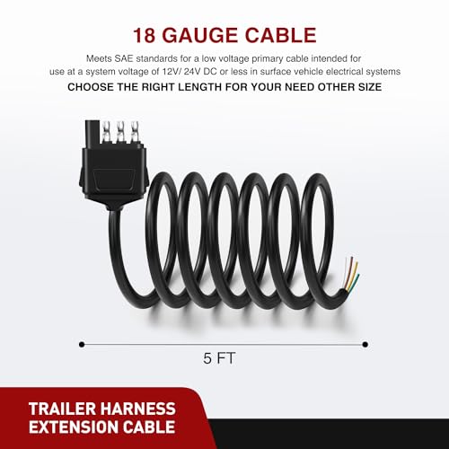 Nilight 4 Way Trailer End Connector 5 Feet Jacketed Cable Heavy Duty 18AWG 4 Pin Trailer Light Plug Pure Copper Trailer Side Male End Replacement 4 Flat Extension Wiring Harness, 2 Years Warranty - Image 4