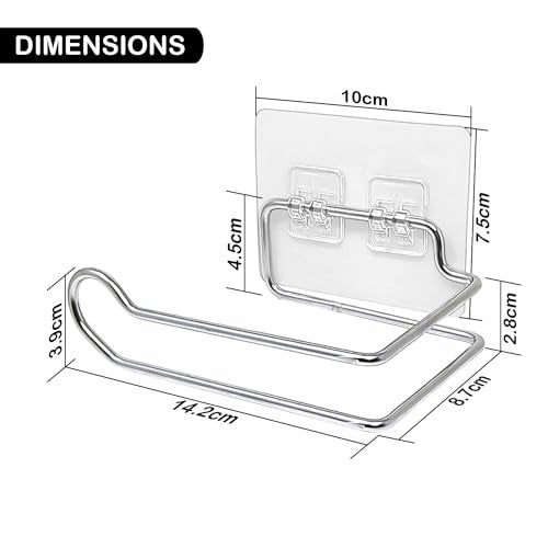Stickzy Stainless Steel Adhesive Toilet Paper Holder - No-Drill Wall Mount Tissue Roll Stand, Rustproof Waterproof Bathroom Organizer & Kitchen Towel Rack, Small Size Silver (Pack of 1) - Image 2