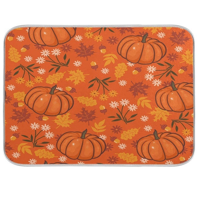 PUMPKIN MAPLE FALL DISH DRYING MAT 16X18 ABSORBENT AUTUMN DISHES PAD DISH DRAINER MAT PROTECTOR FOR KITCHEN FAST DRY