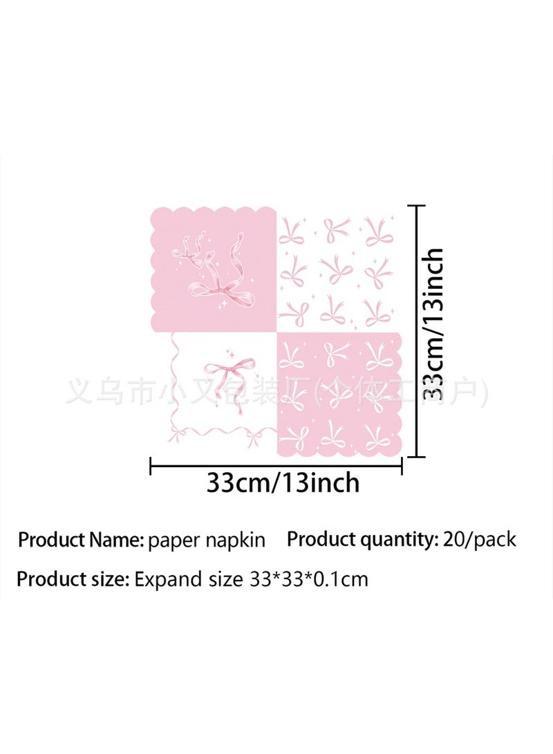 52 pcs Pink Bow Birthday Party Disposable Tableware Set for 10 Guests, Girl Birthday Party Decorations, Pink bow Plates, Cups, Napkins, Tablecloth and Hanger - Image 5