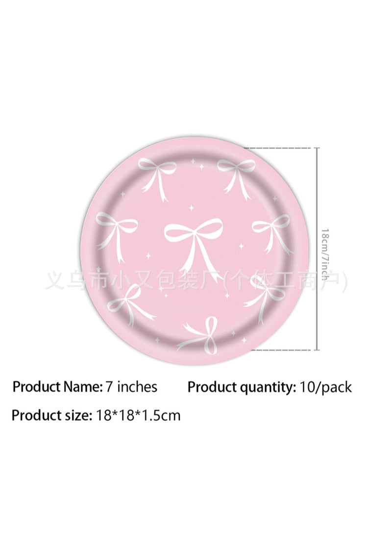 52 pcs Pink Bow Birthday Party Disposable Tableware Set for 10 Guests, Girl Birthday Party Decorations, Pink bow Plates, Cups, Napkins, Tablecloth and Hanger - Image 2