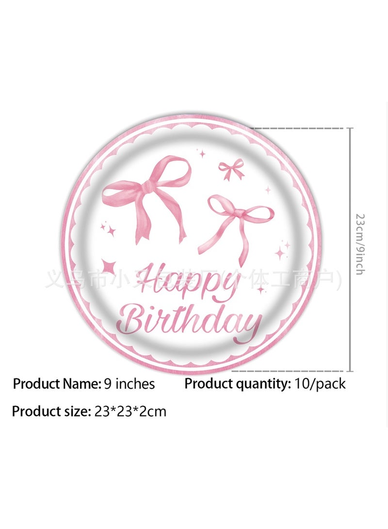 52 pcs Pink Bow Birthday Party Disposable Tableware Set for 10 Guests, Girl Birthday Party Decorations, Pink bow Plates, Cups, Napkins, Tablecloth and Hanger - Image 3
