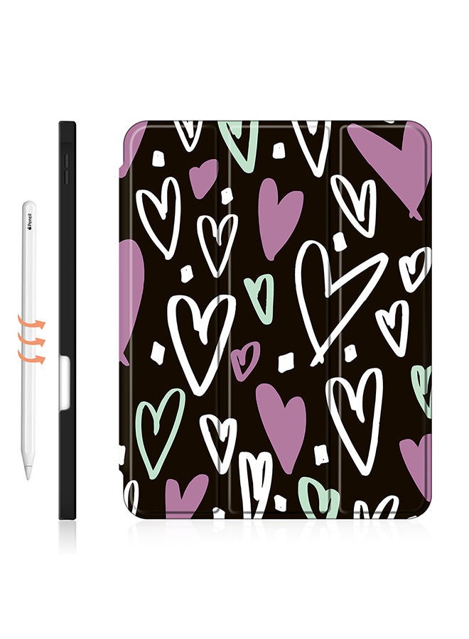 O Ozone Case for iPad 10.2 or Air 3 10.5 2019 Auto Sleep/Wake with Pencil Holder Anti Scratch Soft TPU Floral Protective Shockproof TabletCase Cover - Black Hearts  - Image 2