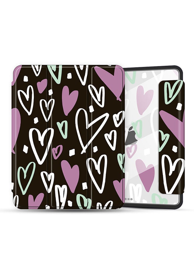 O Ozone Case for iPad 10.2 or Air 3 10.5 2019 Auto Sleep/Wake with Pencil Holder Anti Scratch Soft TPU Floral Protective Shockproof TabletCase Cover - Black Hearts  - Image 1