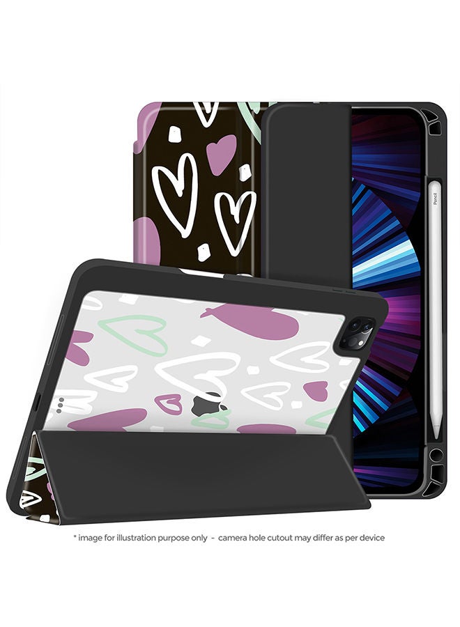 O Ozone Case for iPad 10.2 or Air 3 10.5 2019 Auto Sleep/Wake with Pencil Holder Anti Scratch Soft TPU Floral Protective Shockproof TabletCase Cover - Black Hearts  - Image 5