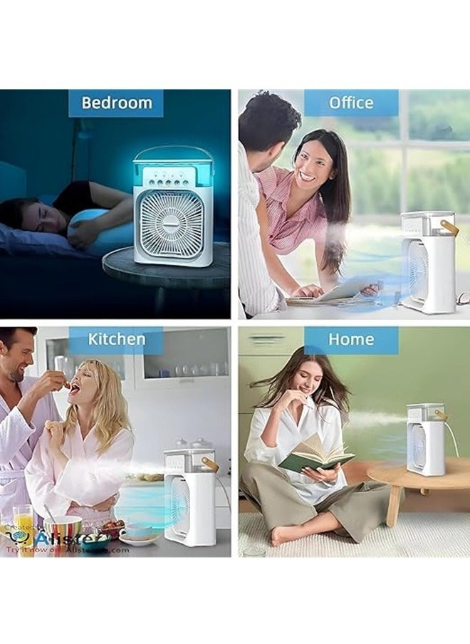 Generic - Portable Humidifier Air Cooler Fan for Home with 3 Speed Mode, Mist Fan with Water Spray, 7 Color LED and Timer, USB Personal Mini Cooler Desk Fan for Shop, Office, Kitchen (USB Powered - Image 1