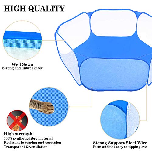 GABraden Small Animals Tent,Reptiles Cage,Breathable Transparent Pet Playpen Pop Open Outdoor/Indoor Exercise Fence,Portable Yard Fence (Blue) - Image 3