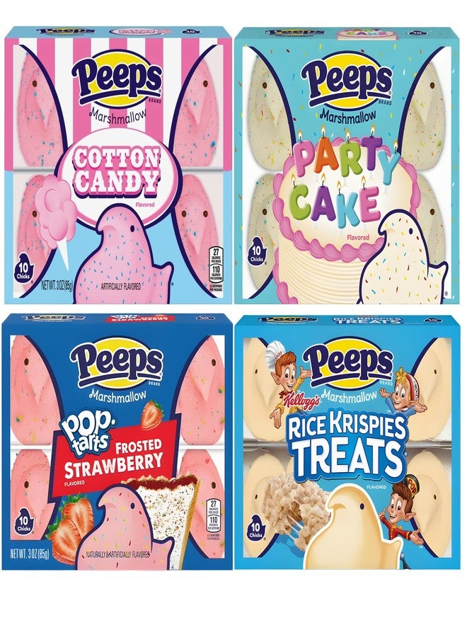 PEEPS Easter Marshmallow Candy Variety Pack, Flavored Marshmallow Chicks, Cotton Candy, Party Cake, Frosted Strawberry Tarts & Rice Krispies Treats, Pack of 4, 10ct Each (40 Chicks Total) - Image 1