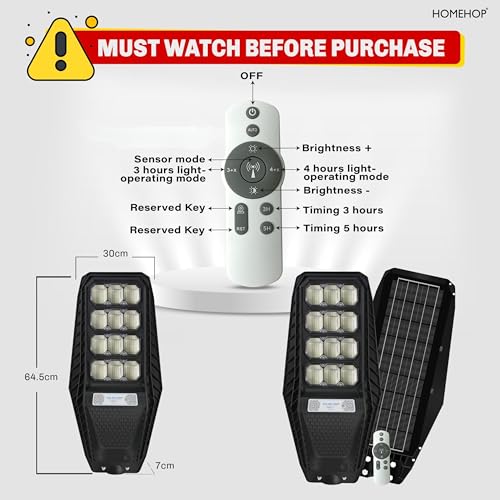 Homehop 200W All in One Solar Street Light Outdoor Waterproof Motion Sensor LED Wall Lamp for Home, Pathway & Garden with Remote Control (Cool White, Pack of 2) - Image 3