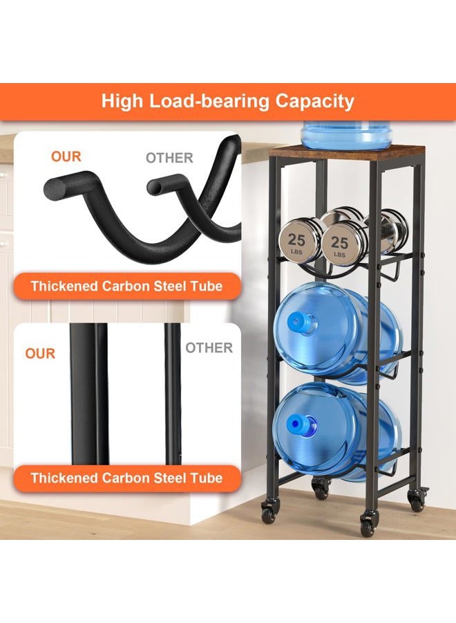 Dataroad Selead 5 Gallon Water Bottle Jug Holder 3-Tier Water Bottle Holder Organizer with Lockable Casters Heavy Duty Water Storage Rack Water Dispenser Stand With Wood Top Shelf for Kitchen Office Garage Brown - Image 5