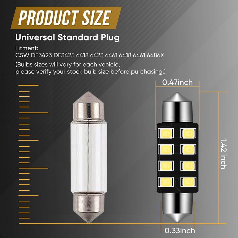 Audak Festoon LED Bulb 36mm 2835 8SMD Canbus Error Free Fit for Interior Dome Map Lights Door Courtesy Lights Trunk Lights License Plate Lights (Pack of 4) - Image 4
