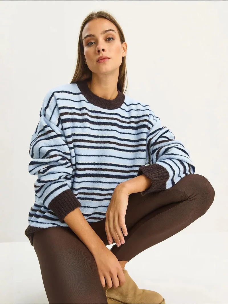 Bianco Lucci Brown LUCCI Oversized Striped Knit Sweater for Women | Best Price UAE