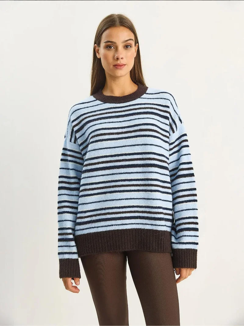 Bianco Lucci Brown LUCCI Oversized Striped Knit Sweater for Women | Best Price UAE