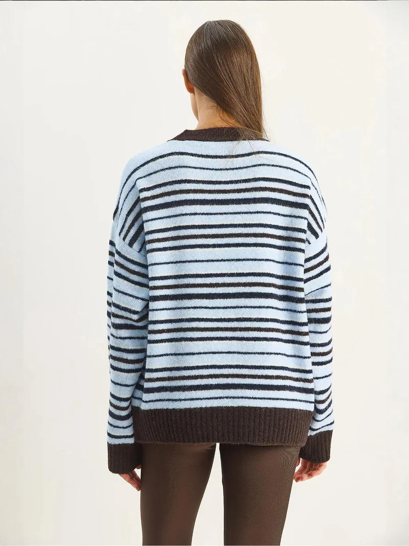 Bianco Lucci Brown LUCCI Oversized Striped Knit Sweater for Women | Best Price UAE