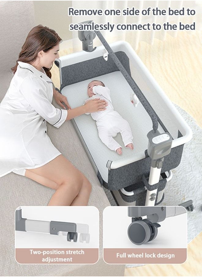 Arabest - Crib 3 in 1, Electric Sleeping Baby Bassinet with Mosquito Net, Three Levels Height Adjustable, Newborn Bed with Storage Frame, Suitable for Home/travel/party (Dark Gray) - Image 1