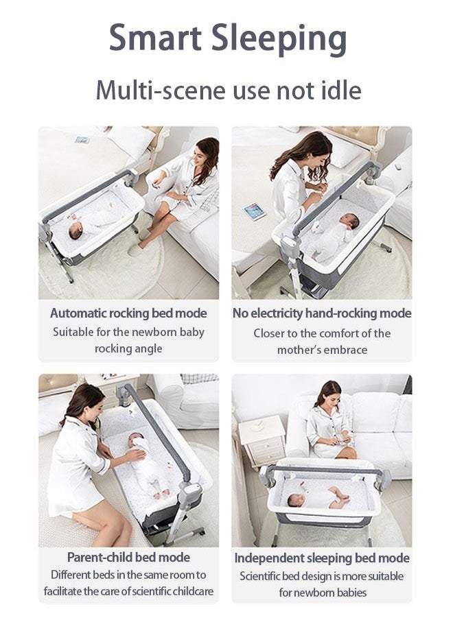 Arabest - Crib 3 in 1, Electric Sleeping Baby Bassinet with Mosquito Net, Three Levels Height Adjustable, Newborn Bed with Storage Frame, Suitable for Home/travel/party (Dark Gray) - Image 1