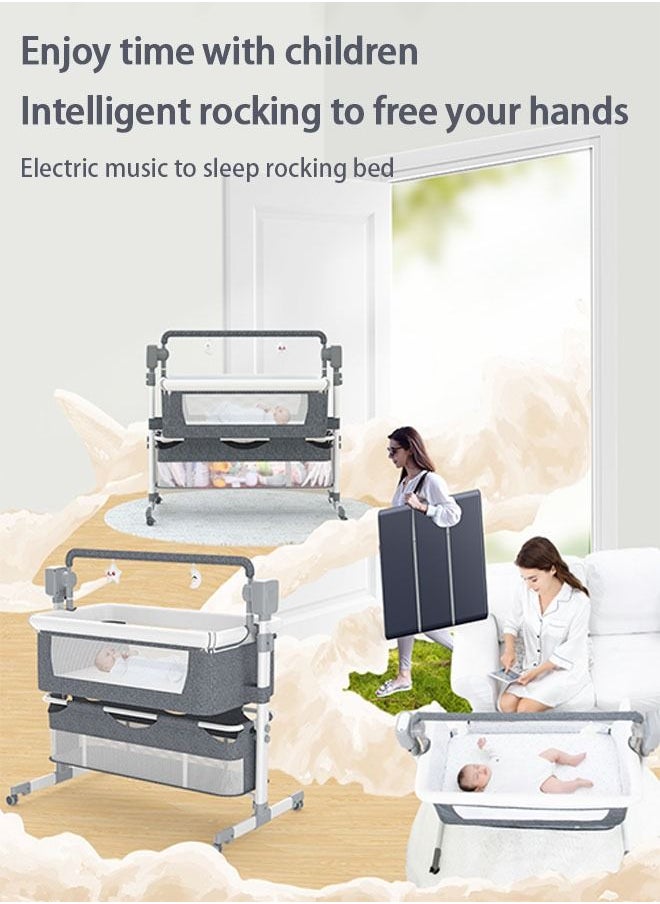 Arabest - Crib 3 in 1, Electric Sleeping Baby Bassinet with Mosquito Net, Three Levels Height Adjustable, Newborn Bed with Storage Frame, Suitable for Home/travel/party (Dark Gray) - Image 1