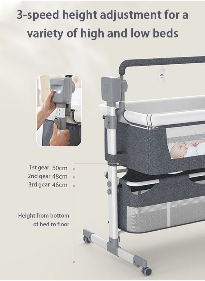Arabest - Crib 3 in 1, Electric Sleeping Baby Bassinet with Mosquito Net, Three Levels Height Adjustable, Newborn Bed with Storage Frame, Suitable for Home/travel/party (Dark Gray) - Image 1