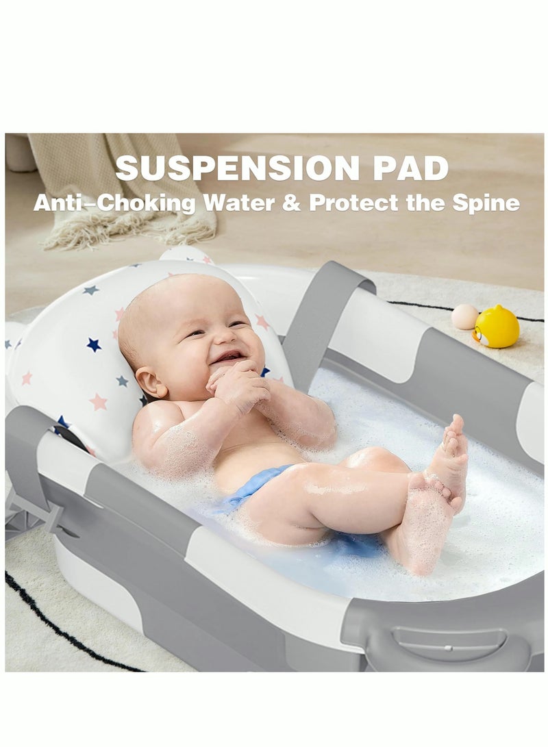 DOOKOO Foldable Collapsible Baby Bathtub With Mat and Temperature Sensing Thermometer White and Blue For Newborn Kids Child Toddlers Grey and White  - Image 2