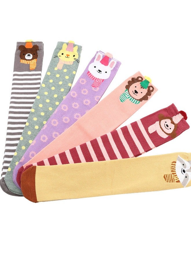 Girls Knee High Socks, 6 Colors Cartoon Animal Designs, Cat Bear Fox Over Calf Socks, Cotton Tube Socks for Kids Ages 2-12 - Image 3