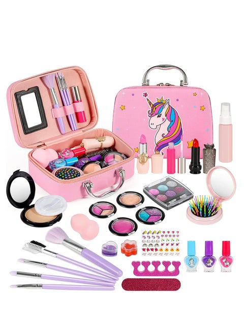 مجموعة مكياج للأطفال للفتيات، مكياج قابل للغسل للفتيات، مجموعة مكياج حقيقية للأطفال البنات الصغار، ألعاب تلبيس آمنة للفتيات والأميرات، هدية عيد ميلاد للفتيات من سن 4 5 6 7 8 9
