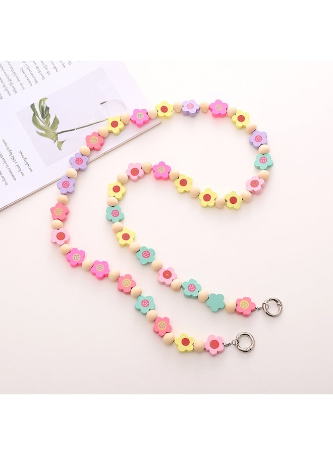 NIBEMINENT Beaded Phone Lanyard, Anti Lost Removable Wrist Strap, K1036 Wooden Beads Flowers Butterflies Bracelet Pendant, Phone Keychain Lanyard