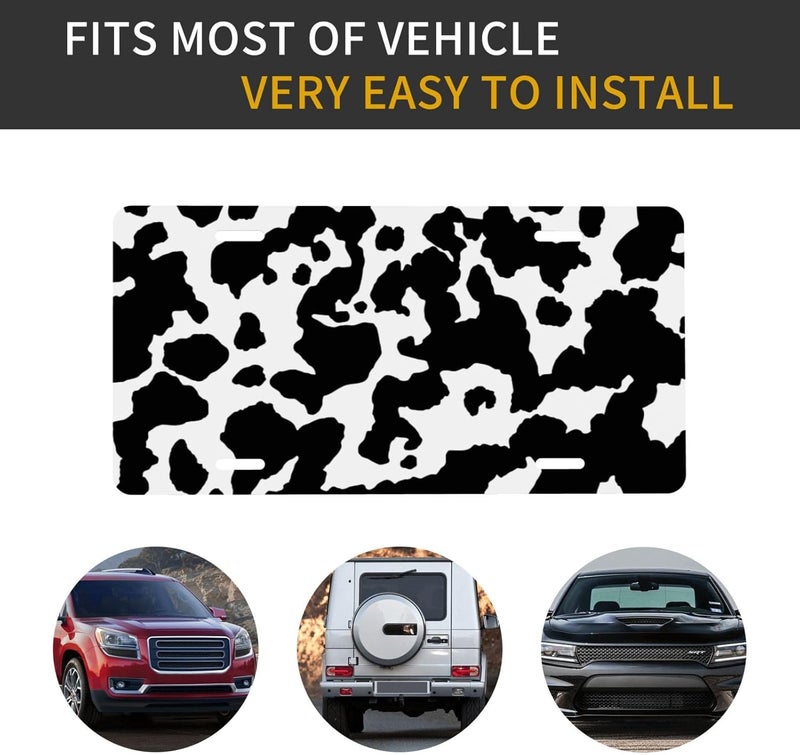 Animal Skin Cow Front License Plate for Women Men Funny Car License Plates with 4 Holes Aluminum Metal Novelty Vanity Tag Cover Rust-Proof Us Canada Car Decor Accessory 6 * 12 Inches 648 - Image 5
