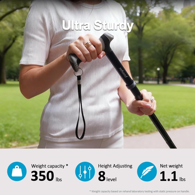 REHAND Walking Cane - Foldable, Adjustable, Collapsible Walking Canes for Men & Women, Pivot Tip, with Travel Bag | Walking Sticks for Seniors & Adults [Silver] - Image 3